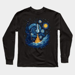 Starry Night Rocket Launch Space Gifts Science Gifts Space Long Sleeve T-Shirt